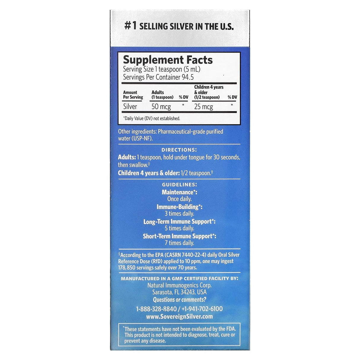 Sovereign Silver, Bio-Active Silver Hydrosol, 10 ppm, 16 fl oz (473 ml) - Supply Center USA