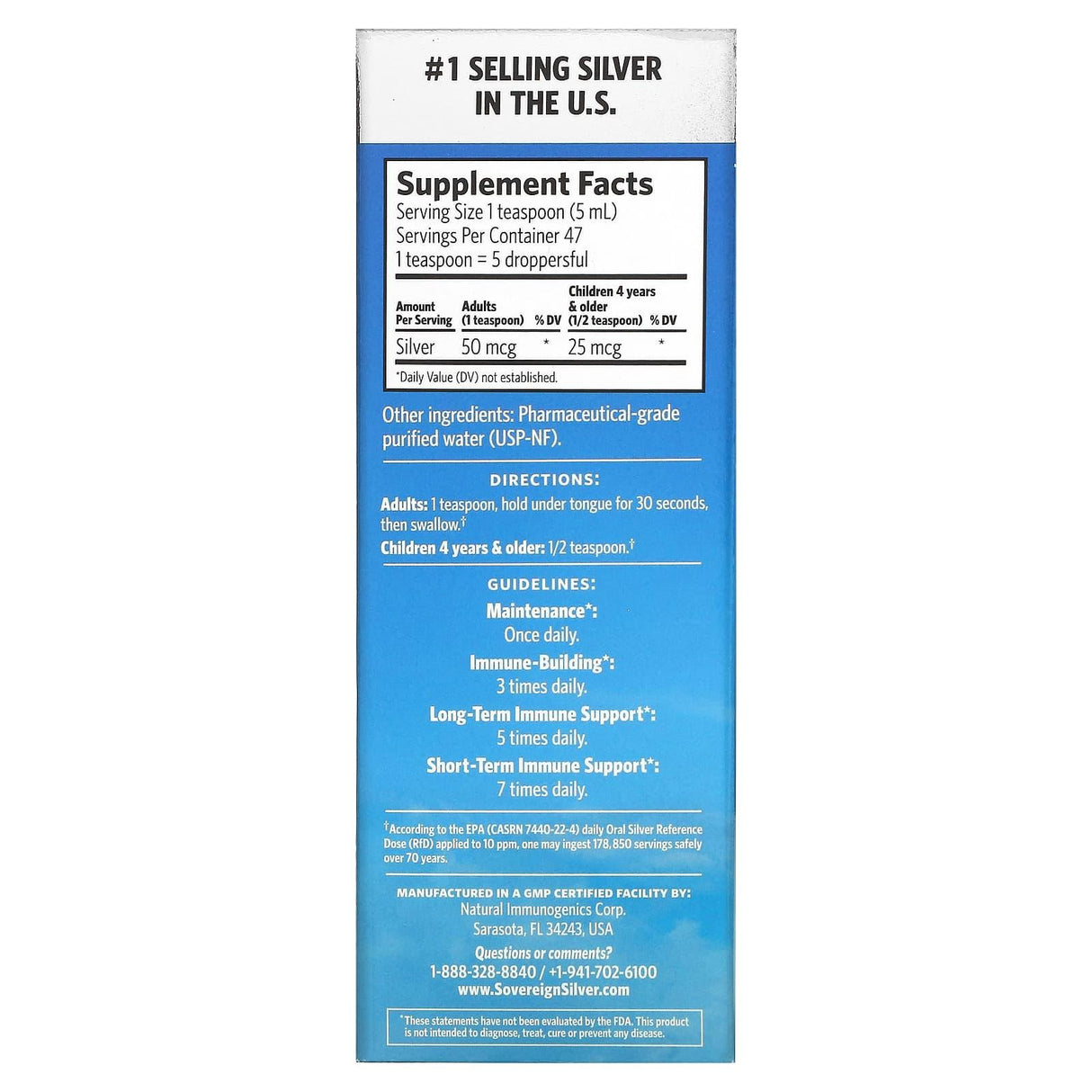Sovereign Silver, Bio-Active Silver Hydrosol Dropper-Top, Daily + Immune Support, 10 PPM, 8 fl oz (236 ml) - Supply Center USA