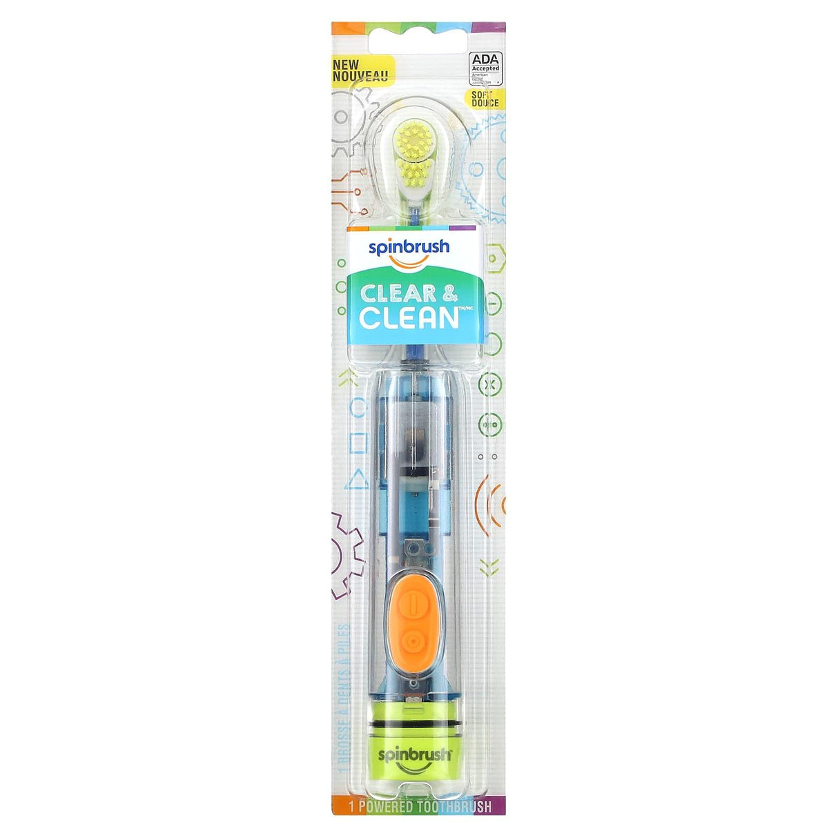 Spinbrush, Clear & Clean, Powered Toothbrush, 3 + Years, Soft, 1 Powered Toothbrush - Supply Center USA