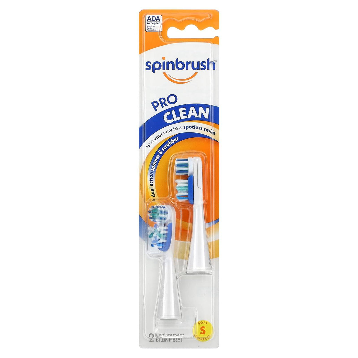 Spinbrush, Pro Clean, Replacement Brush Heads, Soft Bristles, 2 Brush Heads - Supply Center USA