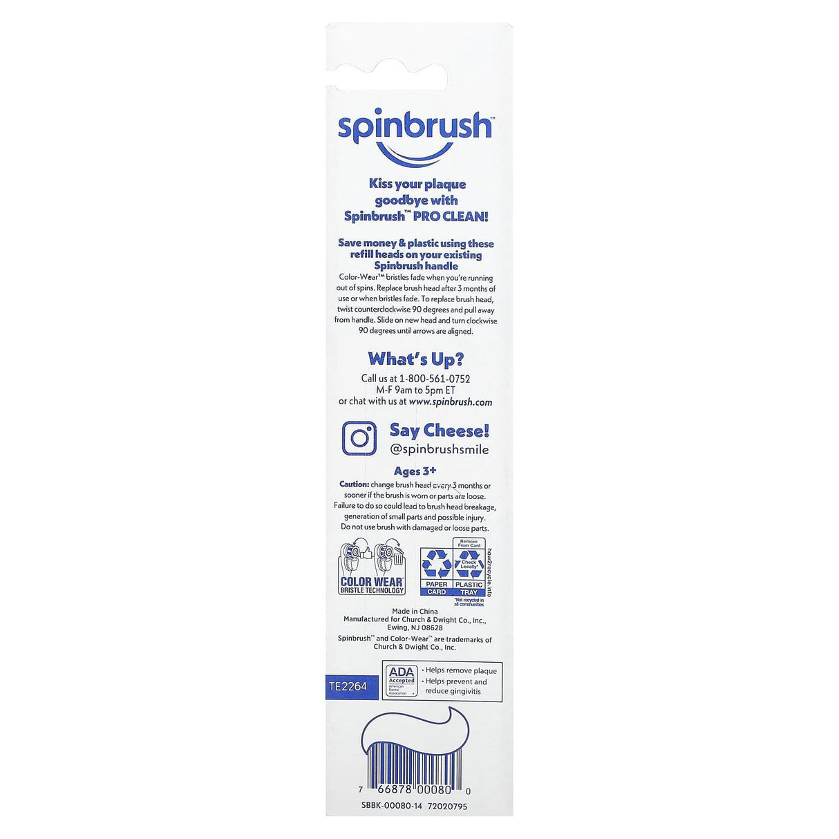Spinbrush, Pro Clean, Replacement Brush Heads, Soft Bristles, 2 Brush Heads - Supply Center USA
