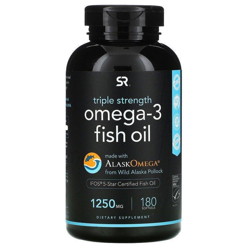 Sports Research, Omega-3 Fish Oil, Triple Strength, 1,250 mg, 180 Softgels - Supply Center USA