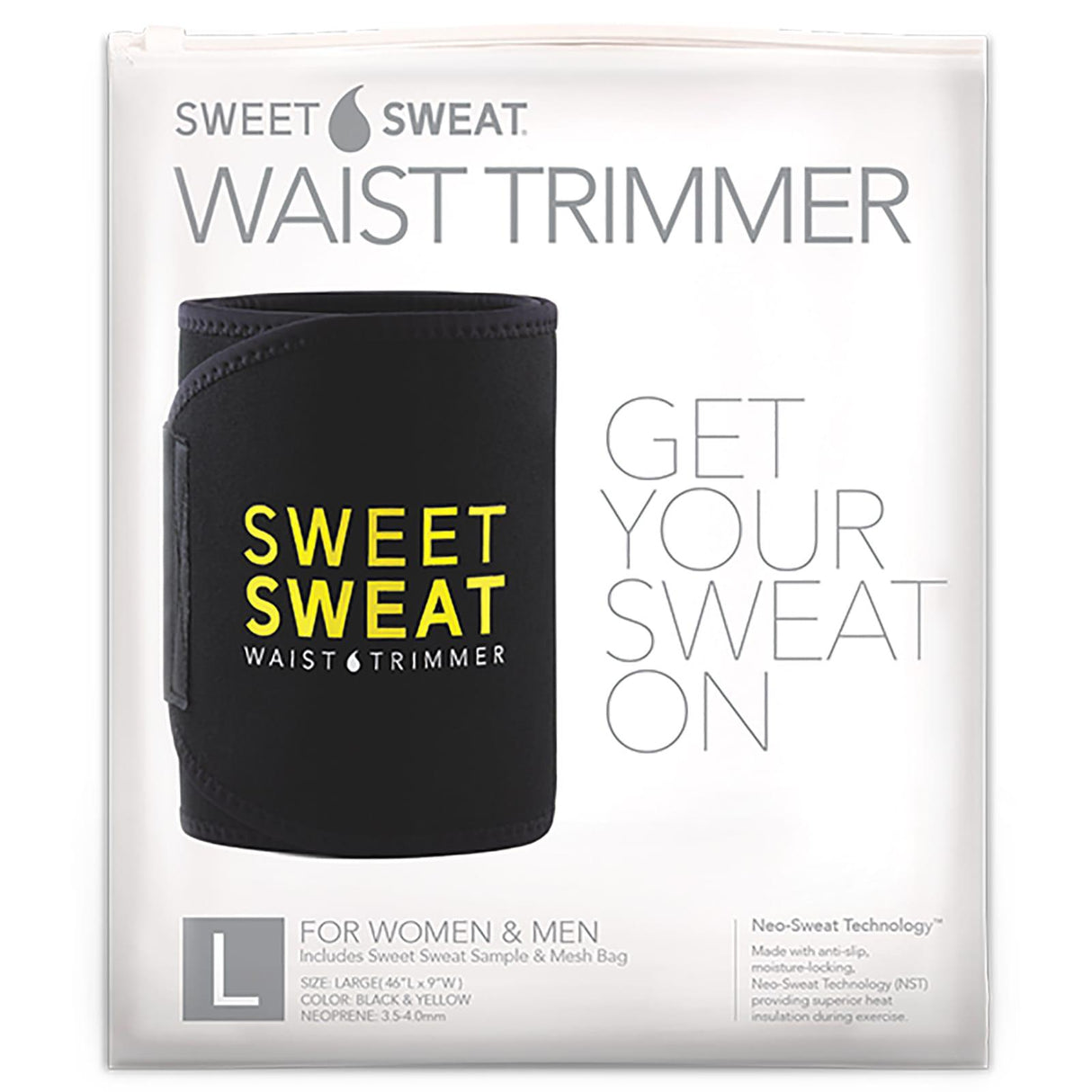 Sports Research, Sweet Sweat Waist Trimmer, Large, Black & Yellow, 1 Belt - Supply Center USA
