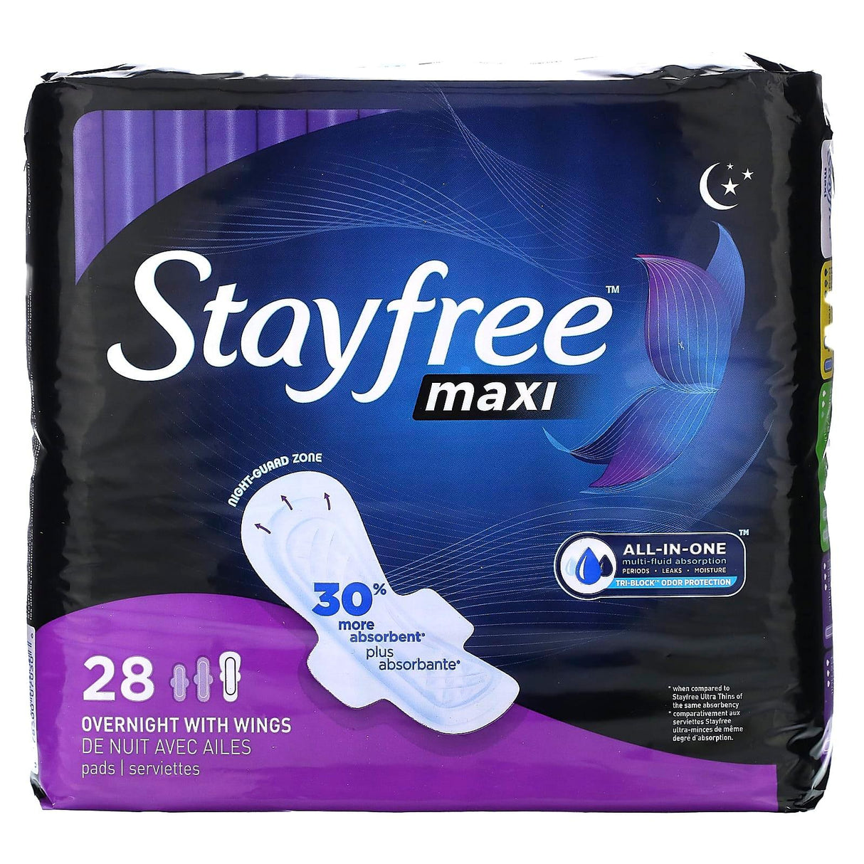 Stayfree, Maxi, Overnight with Wings, 28 Pads - Supply Center USA
