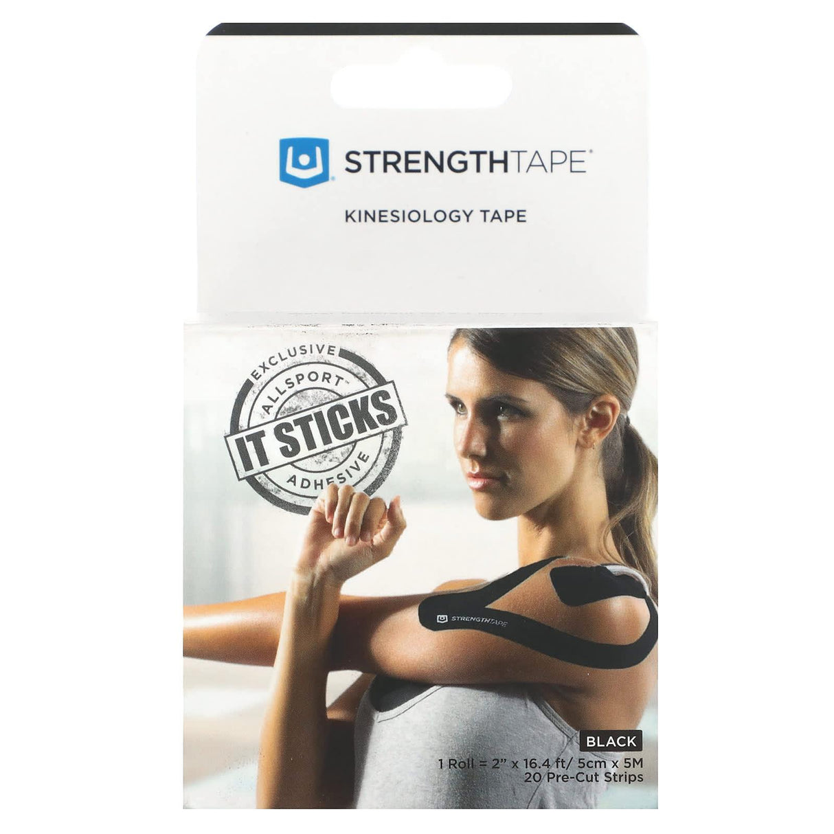 Strengthtape, Kinesiology Tape, Black, 20 Pre-Cut Strips - Supply Center USA