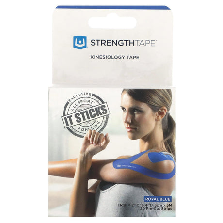 Strengthtape, Kinesiology Tape, Royal Blue, 20 Pre-Cut Strips - Supply Center USA