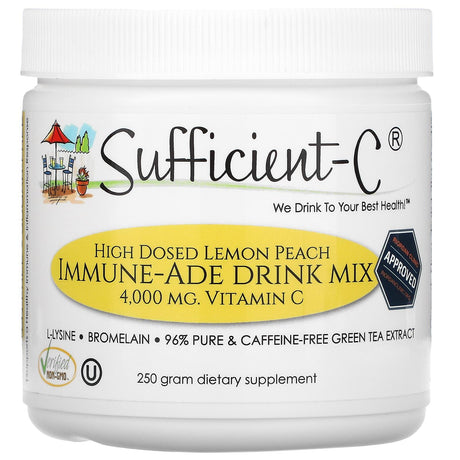 Sufficient C, High Dosed Immune-Ade Drink Mix, Lemon Peach, 4,000 mg, 250 g - Supply Center USA