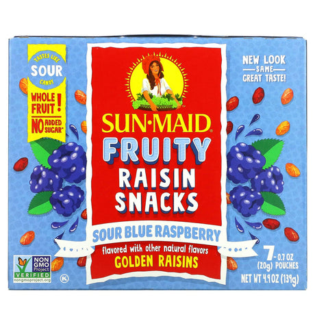 Sun-Maid, Fruity Raisin Snacks, Sour Blue Raspberry, 7 Pouches, 0.7 oz (20 g) Each - Supply Center USA