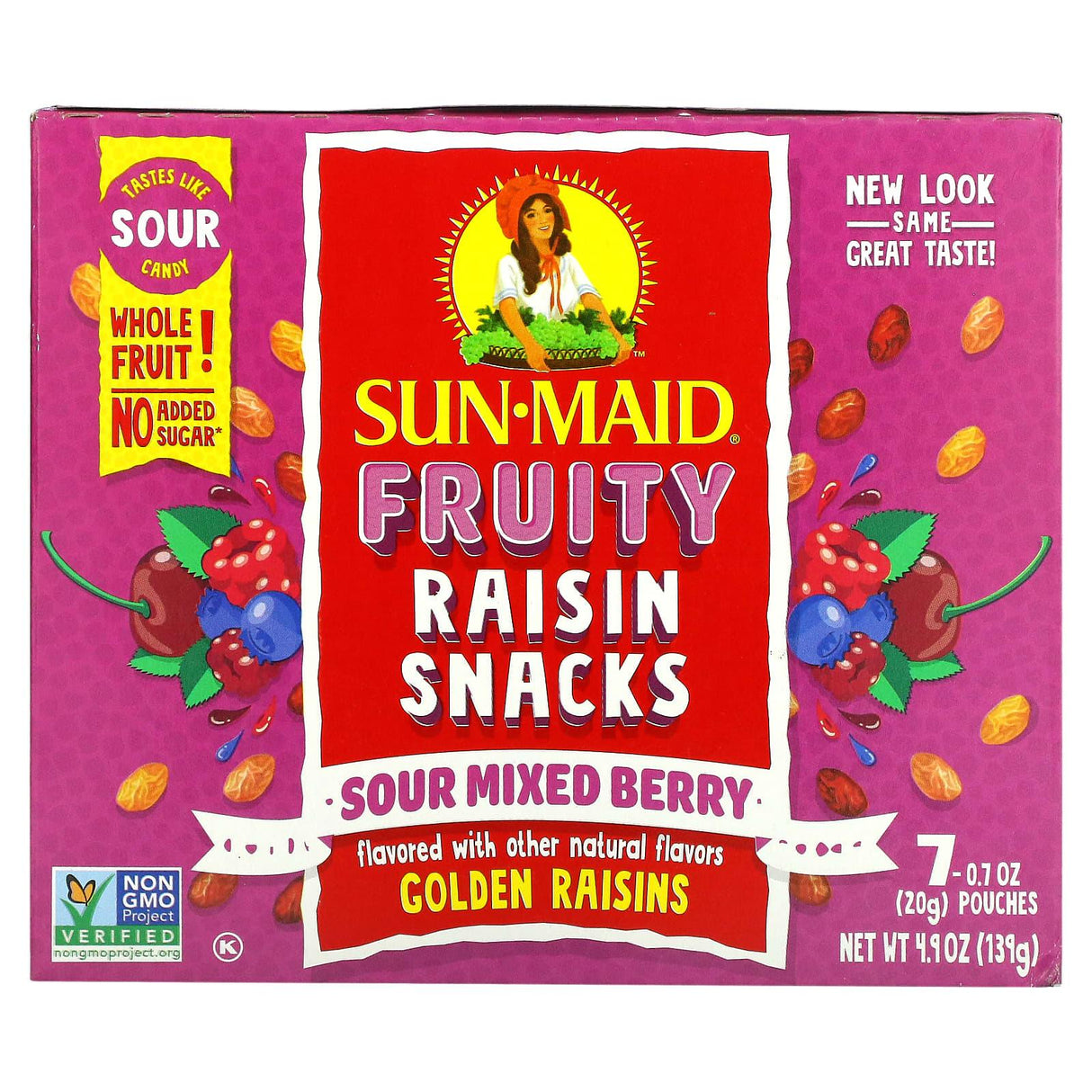 Sun-Maid, Fruity Raisin Snacks, Sour Blue Raspberry, 7 Pouches, 0.7 oz (20 g) Each - Supply Center USA