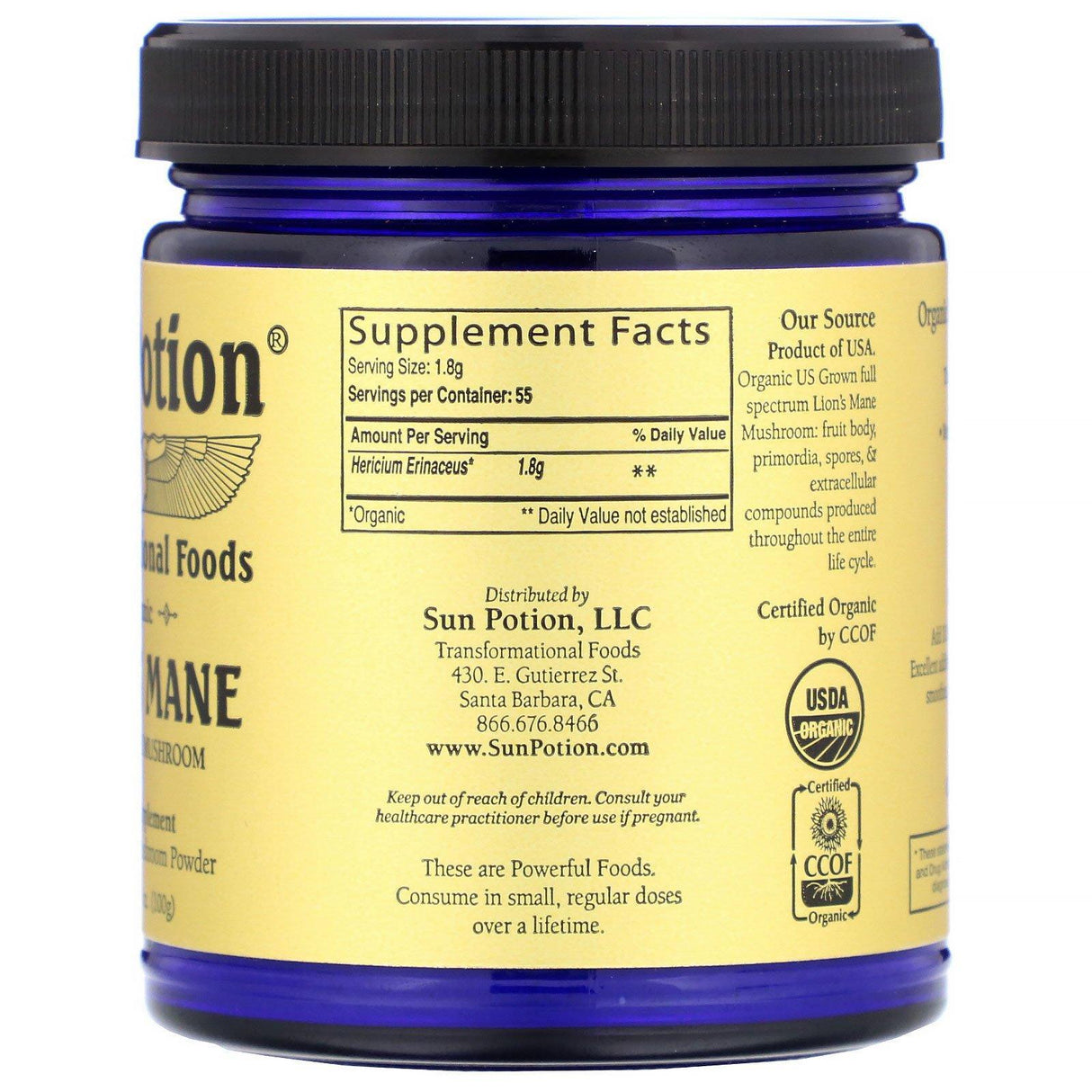 Sun Potion, Organic Lion's Mane, 3.5 oz (100 g) - Supply Center USA