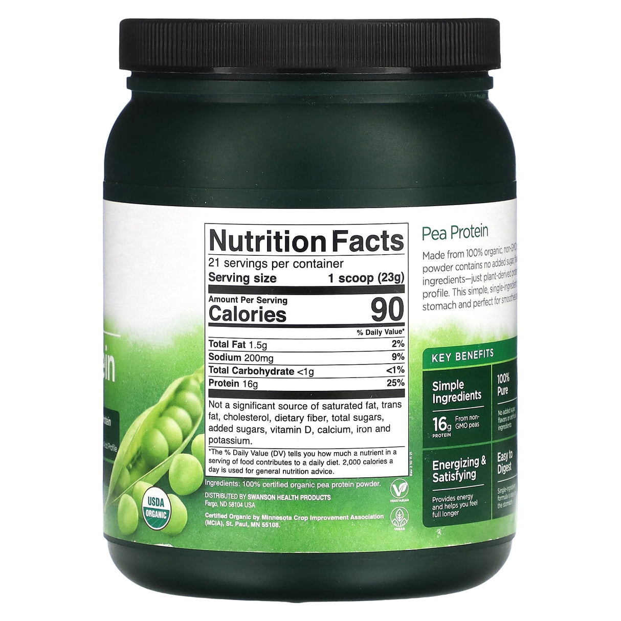 Swanson, 100% Organic Pea Protein Powder, Unflavored, 1.1 oz (503 g) - Supply Center USA