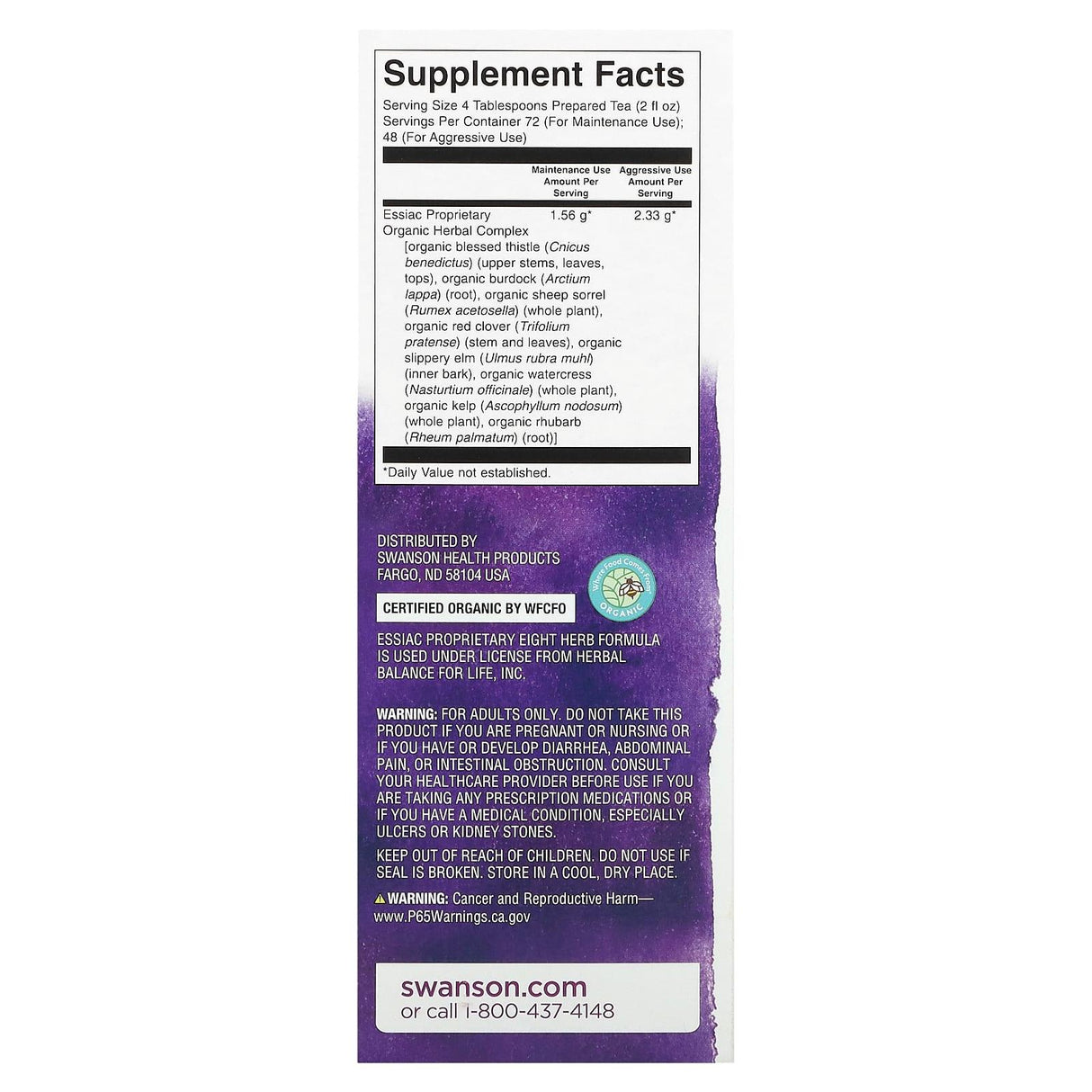 Swanson, Organic Essiac Tea, Caffeine Free, 4 Packets, 1 oz (28 g) Each - Supply Center USA