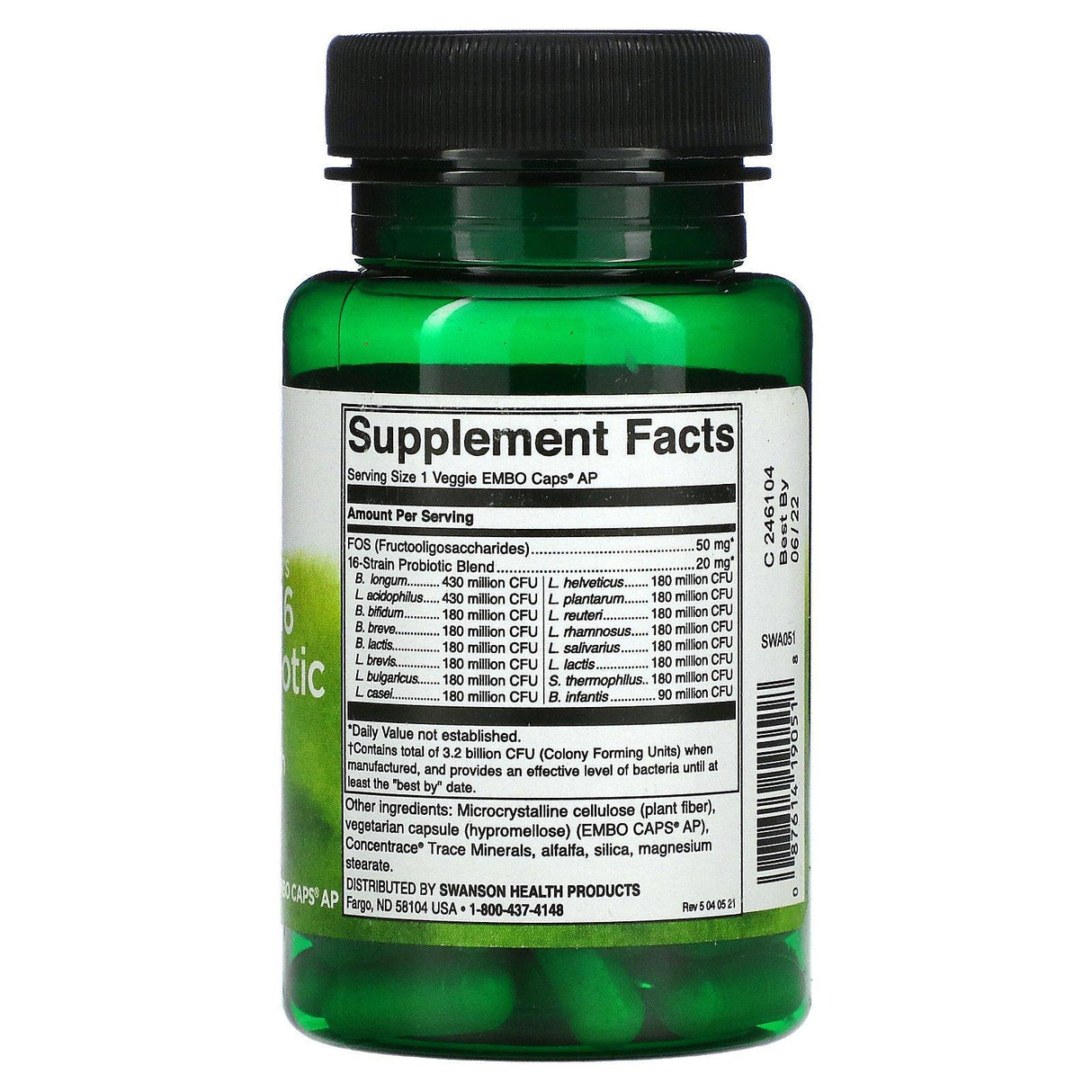 Swanson, Ultimate 16 Strain Probiotic With FOS, 3.2 Billion CFU, 60 Veggie EMBO Caps AP - Supply Center USA