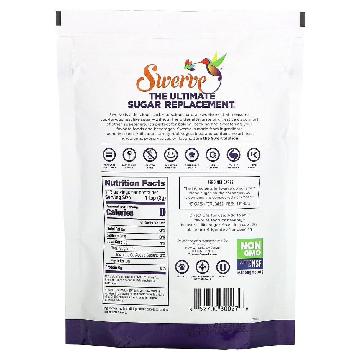 Swerve, The Ultimate Sugar Replacement, Confectioners, 12 oz (340 g) - Supply Center USA
