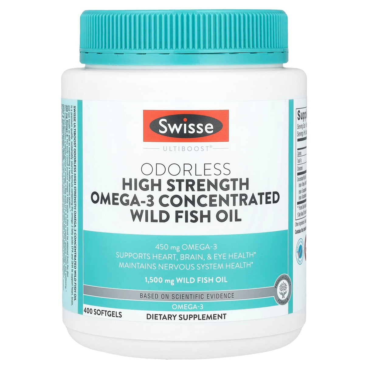 Swisse, Ultiboost®, Odorless High Strength Omega-3 Concentrated Wild Fish Oil , 1,500 mg , 400 Softgels - Supply Center USA