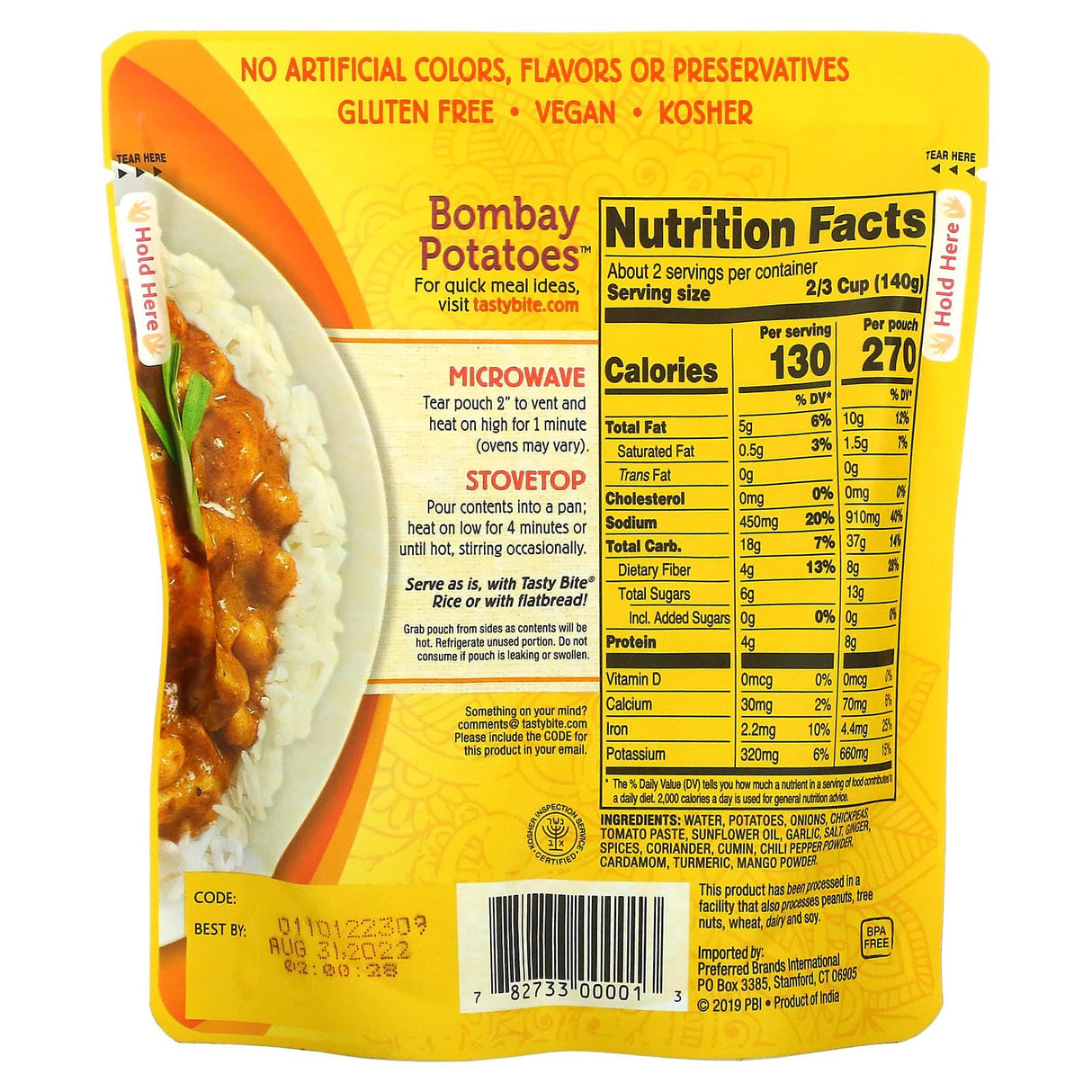 Tasty Bite, Indian Vegetable Korma, Medium, 10 oz (285 g) - Supply Center USA