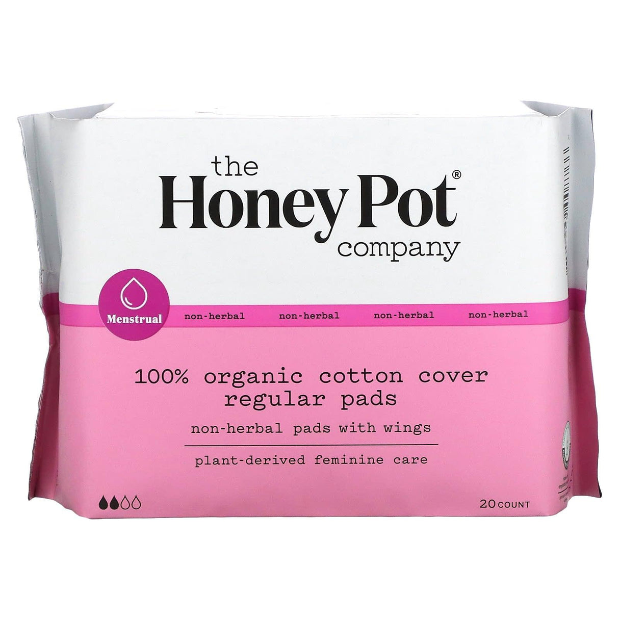 The Honey Pot Company, Non-Herbal Pads with Wings, Organic Regular, 20 Count - Supply Center USA