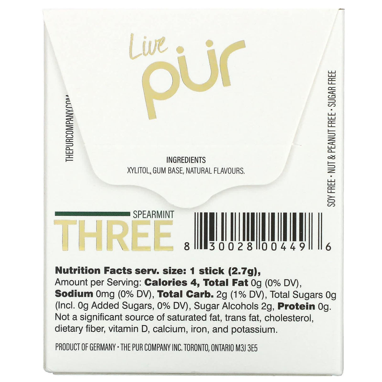 The PUR Company, Spearmint Three, Sugar Free Gum, 12 Sticks - Supply Center USA