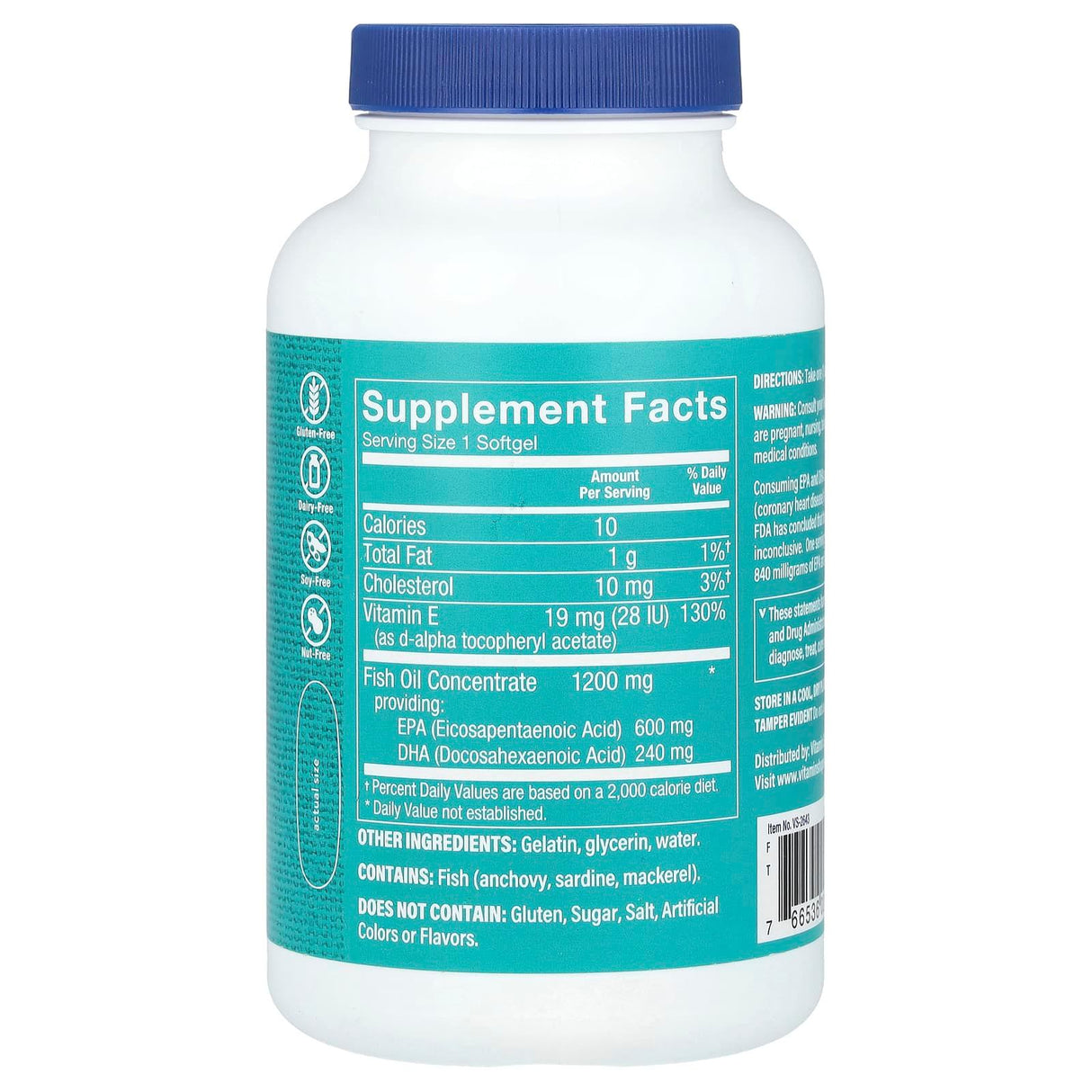 The Vitamin Shoppe, Omega-3 Fish Oil, EPA/DHA 840 mg, 180 Softgels - Supply Center USA