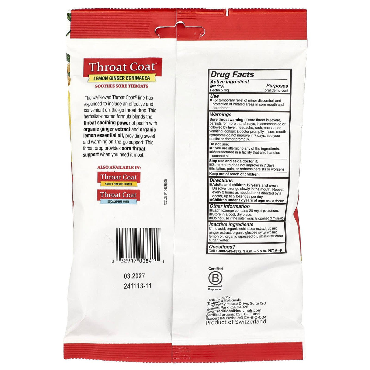 Traditional Medicinals, Organic Throat Coat®, Lemon Ginger Echinacea, 30 Lozenges - Supply Center USA