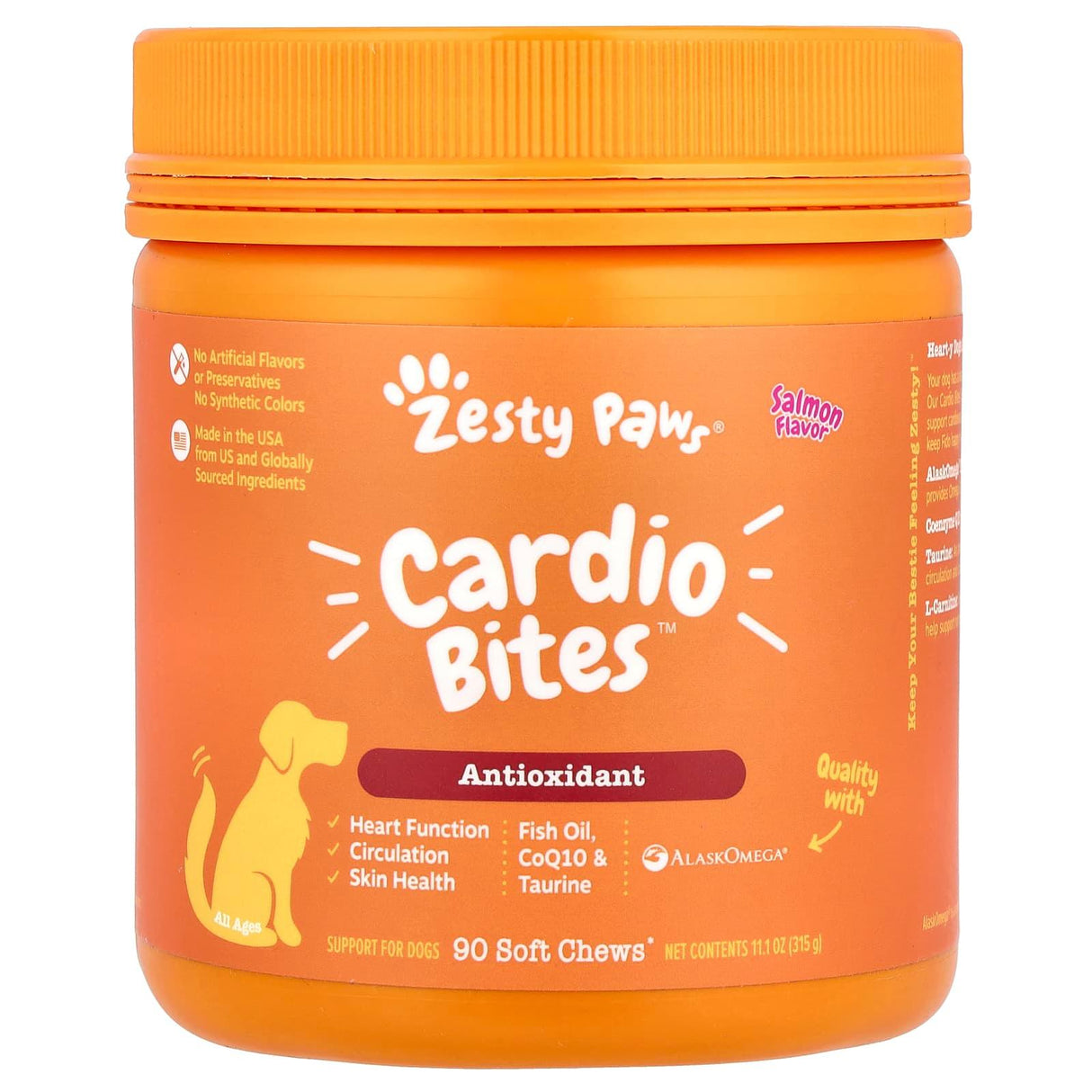 Zesty Paws, Cardio Bites™, For Dogs, All Ages, Salmon, 90 Soft Chew, 11.1 oz (315 g) - Supply Center USA
